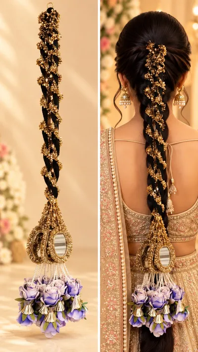 Designer Gota Parandi Hair Accessory for Girls and Women Traditional Bridal Hair Braid Extension with Latkan for Wedding and Festivals