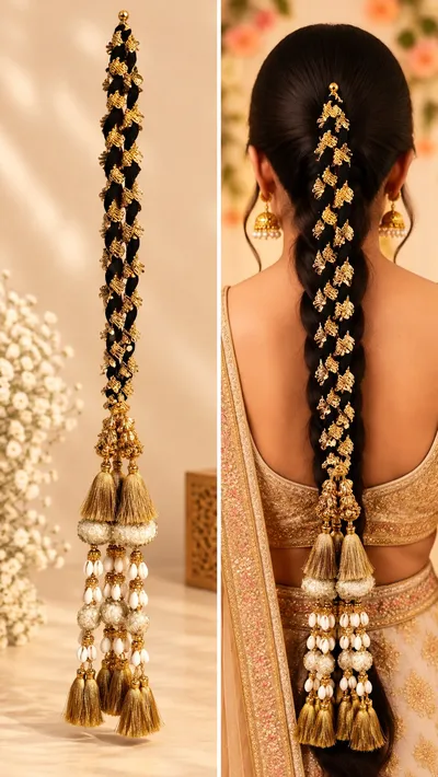 Designer Gota Parandi Hair Accessory for Girls and Women Traditional Bridal Hair Braid Extension with Latkan for Wedding and Festivals
