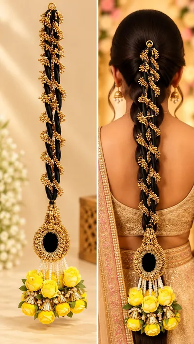 Designer Gota Parandi Hair Accessory for Girls and Women Traditional Bridal Hair Braid Extension with Latkan for Wedding and Festivals