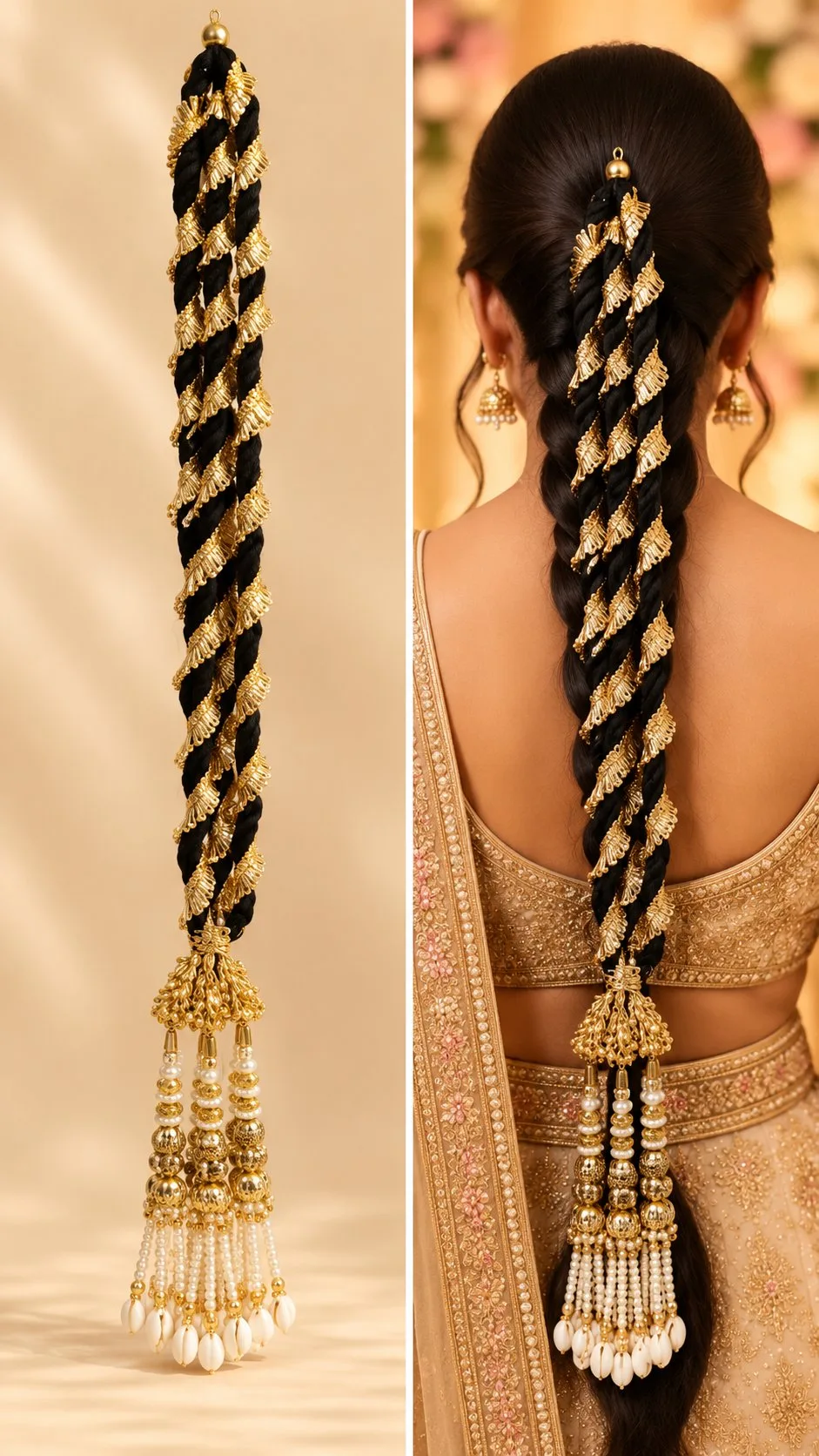Designer Gota Parandi Hair Accessory for Girls and Women Traditional Bridal Hair Braid Extension with Latkan for Wedding and Festivals