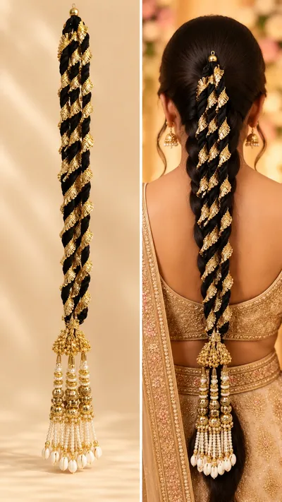 Designer Gota Parandi Hair Accessory for Girls and Women Traditional Bridal Hair Braid Extension with Latkan for Wedding and Festivals