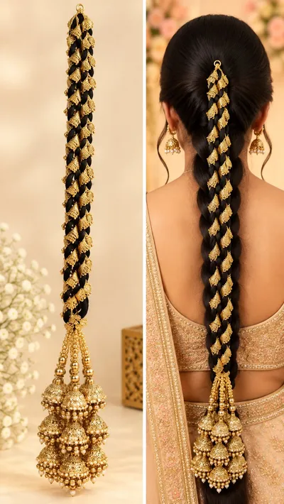 Designer Gota Parandi Hair Accessory for Girls and Women Traditional Bridal Hair Braid Extension with Latkan for Wedding and Festivals