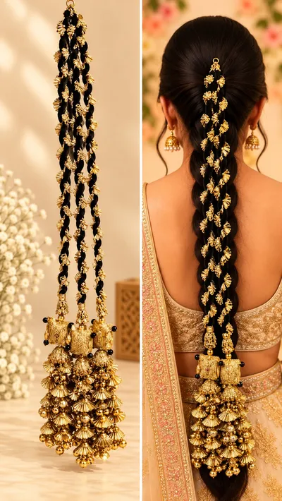 Designer Gota Parandi Hair Accessory for Girls and Women Traditional Bridal Hair Braid Extension with Latkan for Wedding and Festivals