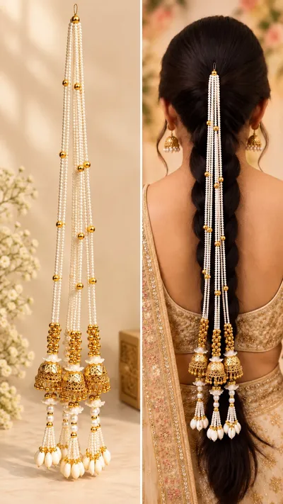 Designer Gota Parandi Hair Accessory for Girls and Women Traditional Bridal Hair Braid Extension with Latkan for Wedding and Festivals