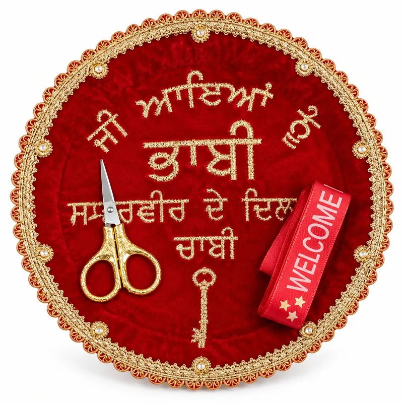 Welcome Jiju Plate Set with Ribbon Scissors Traditional Indian Welcome Ceremony Plate set