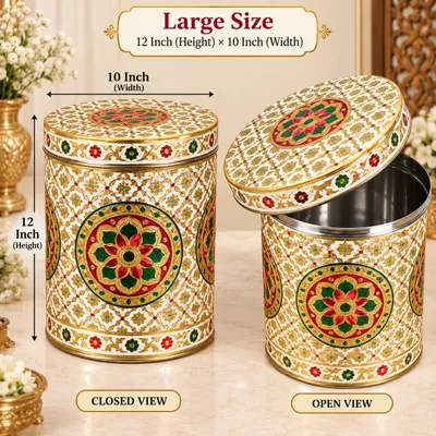 Large Heavy Meenakari Steel Dabba for Wedding Gifting and Kitchen Storage Decorative Sweets, dry fruit Box