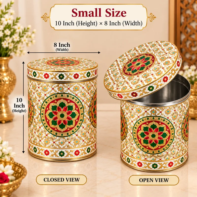 Small Heavy Meenakari Steel Dabba for Wedding Gifting Kitchen Storage Sweets and Dry Fruits