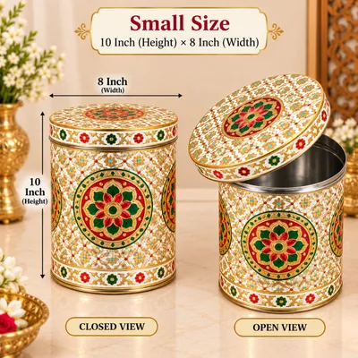 Small Heavy Meenakari Steel Dabba for Wedding Gifting Kitchen Storage Sweets and Dry Fruits
