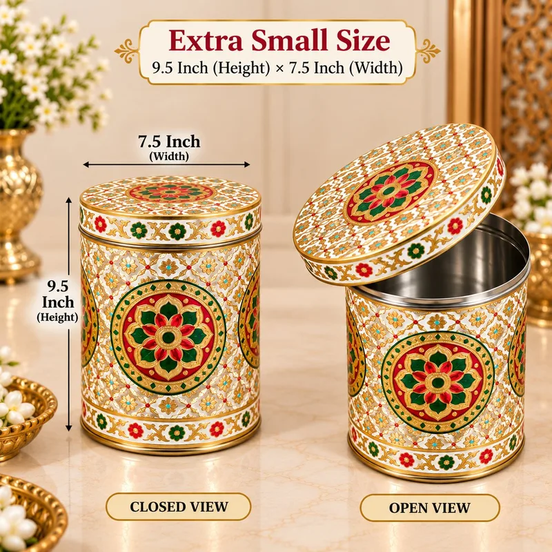 Extra Small Heavy Meenakari Steel Dabba for Wedding Gifting Kitchen Storage Dry Fruits, Mukhwas