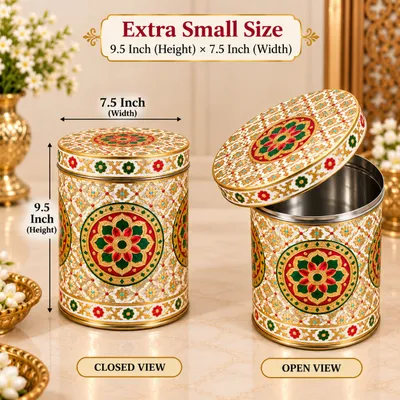 Extra Small Heavy Meenakari Steel Dabba for Wedding Gifting Kitchen Storage Dry Fruits, Mukhwas