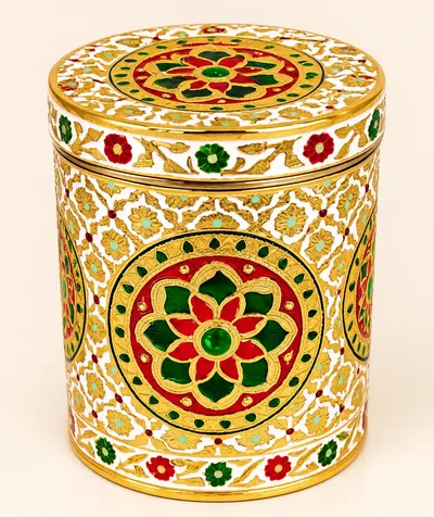 Extra Small Heavy Meenakari Steel Dabba for Wedding Gifting Kitchen Storage Dry Fruits, Mukhwas thumbnail 4