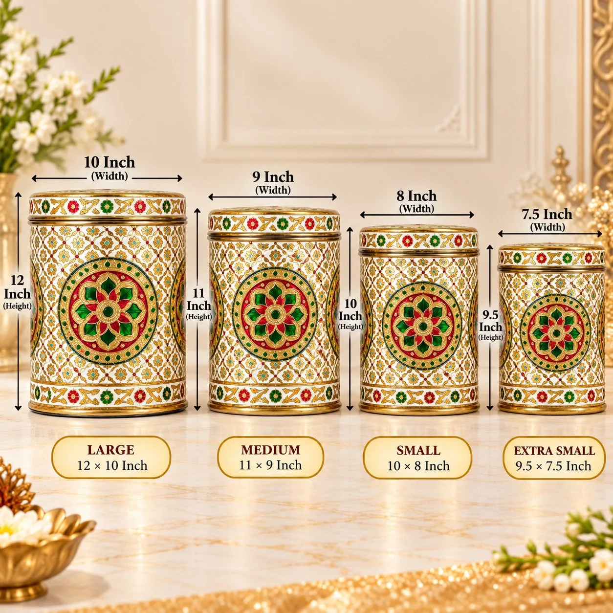 Set of 4 Heavy Meenakari Steel Dabba Boxes for Wedding Gifting Kitchen Storage Dry Fruits, Sweets