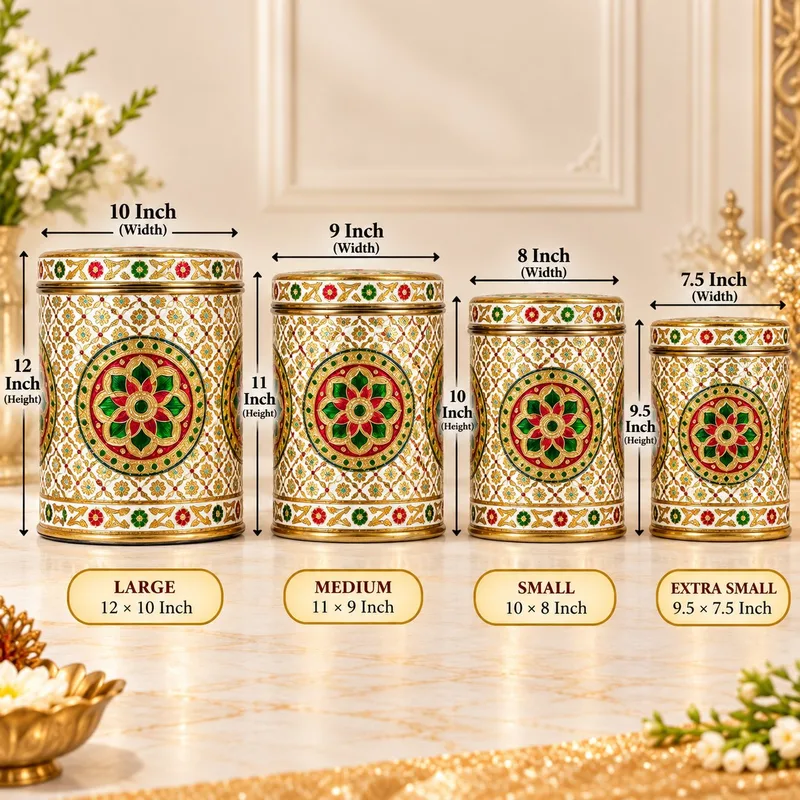 Set of 4 Heavy Meenakari Steel Dabba Boxes for Wedding Gifting Kitchen Storage Dry Fruits, Sweets