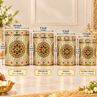 Set of 4 Heavy Meenakari Steel Dabba Boxes for Wedding Gifting Kitchen Storage Dry Fruits, Sweets