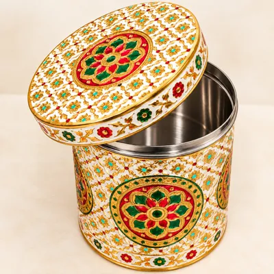 Set of 4 Heavy Meenakari Steel Dabba Boxes for Wedding Gifting Kitchen Storage Dry Fruits, Sweets thumbnail 2