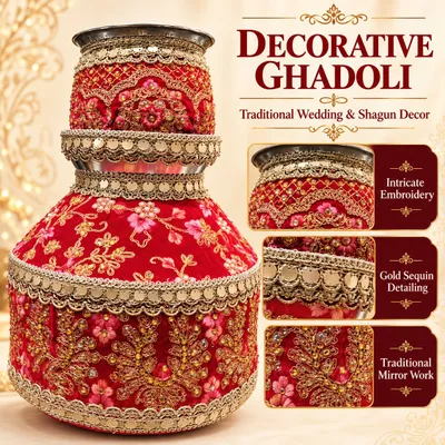Designer Red Steel Ghadoli and Lota Combo Set for Indian Wedding Ceremonies | Jaggo for punjabi marriage Golden Embroidery Bridal Shagun Set