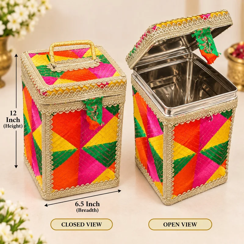 Multicolour Decorative Pippa Dabba Box for Wedding Shagun & Gift Packing