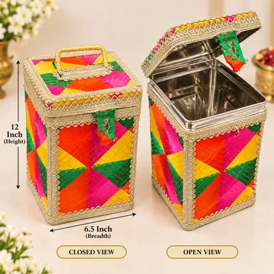 Multicolour Decorative Pippa Dabba Box for Wedding Shagun & Gift Packing