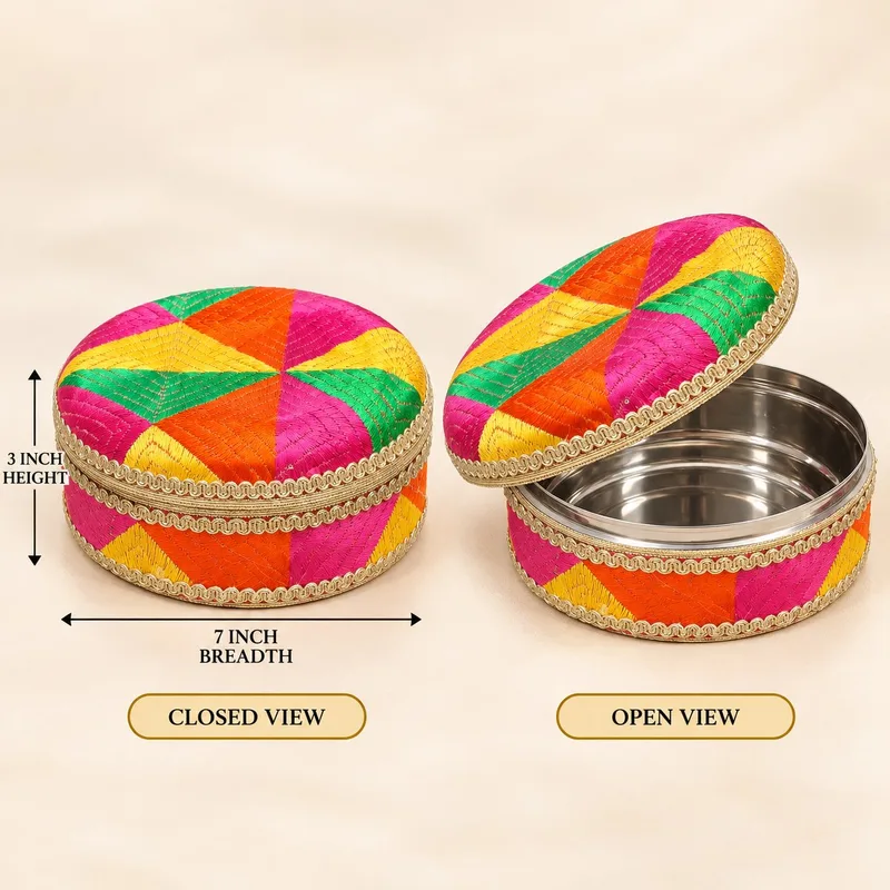 Multicolour Decorative Steel Dabba Box for Papad, Sweets & Dry Fruits Storage