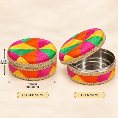 Multicolour Decorative Steel Dabba Box for Papad, Sweets & Dry Fruits Storage