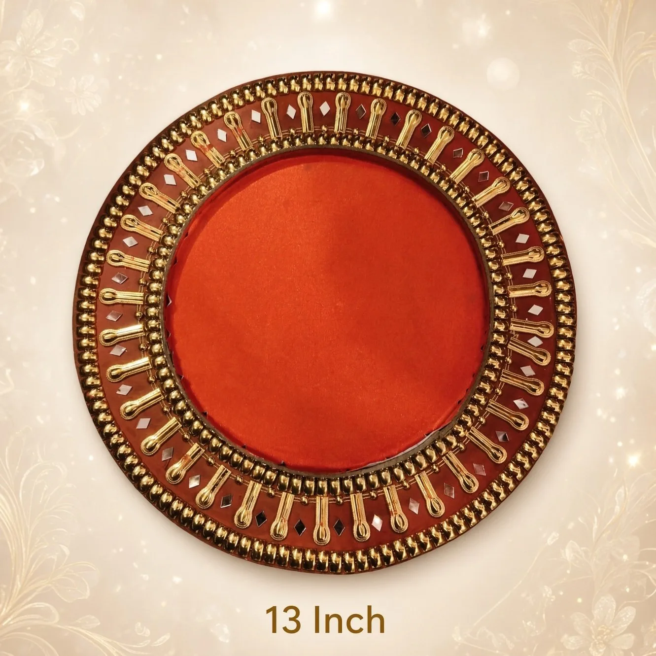 Premium Decorative Packing Tray / Thali | 13 Inch | Red & Gold | For Dry Fruits, Gifts & Festive Occasions