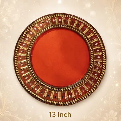 Premium Decorative Packing Tray / Thali | 13 Inch | Red & Gold | For Dry Fruits, Gifts & Festive Occasions