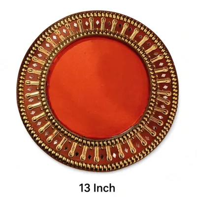 Premium Decorative Packing Tray / Thali | 13 Inch | Red & Gold | For Dry Fruits, Gifts & Festive Occasions thumbnail 2