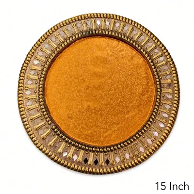Premium Decorative Packing Tray / Thali | 15 Inch | Orange & Gold | For Dry Fruits, Gifts & Festive Occasions thumbnail 2