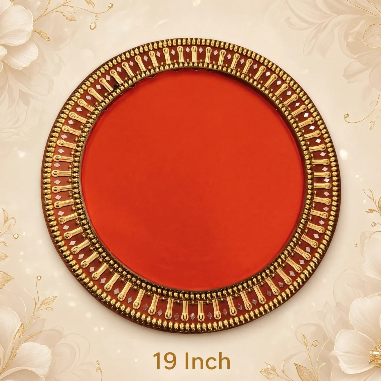 Premium Decorative Packing Tray / Thali | 19 Inch | Red & Gold | For Dry Fruits, Gifts & Festive Occasions
