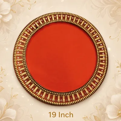 Premium Decorative Packing Tray / Thali | 19 Inch | Red & Gold | For Dry Fruits, Gifts & Festive Occasions