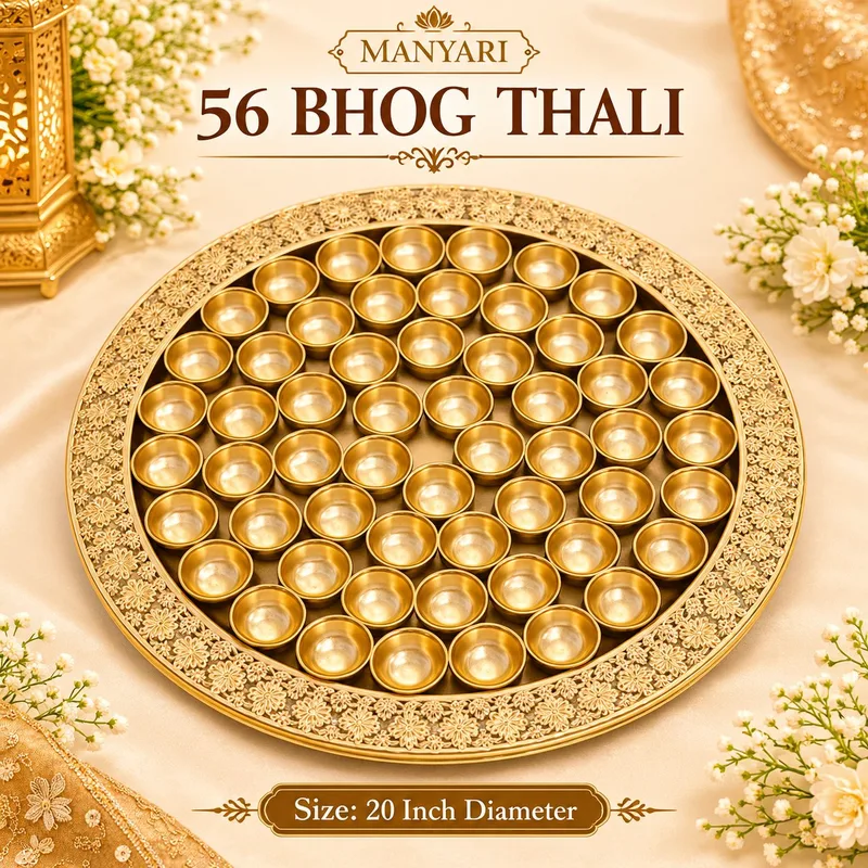 56 Bhog Thali for Laddu Gopal | Decorative Golden Pooja Thali for Janmashtami & Daily Seva