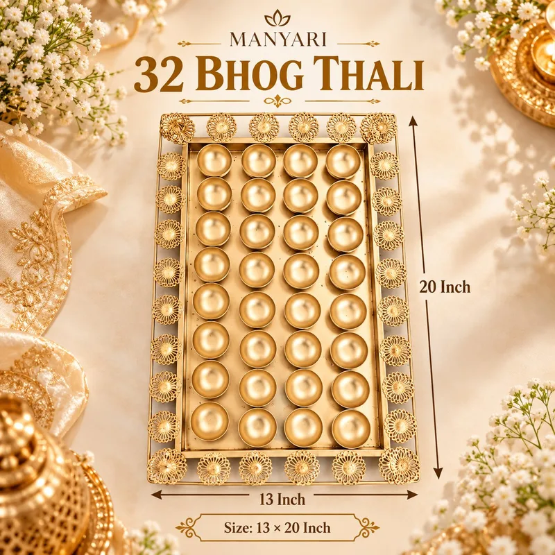 Mayra / Bhaat Battisi Platter And 32 Bhog Thali | Decorative Krishna Bhog Plate for Janmashtami and Pooja and wedding ceremonies