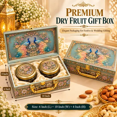 Premium Decorative Dry Fruit Gift Box with 2 Jars | Luxury Wedding & Festive Gift Hamper Box