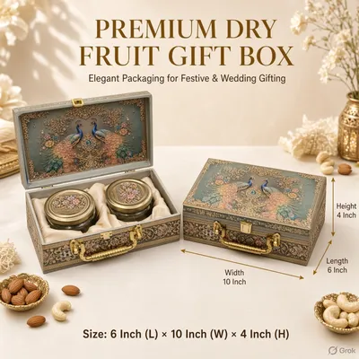 Premium Decorative Dry Fruit Gift Box with 2 Jars | Luxury Wedding & Festive Gift Hamper Box thumbnail 2