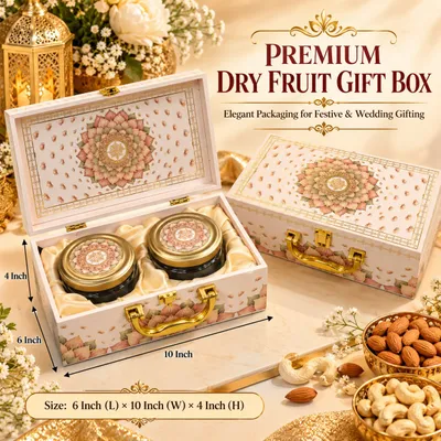 Premium Decorative Dry Fruit Gift Box with 2 Jars | Luxury Wedding & Festive Gift Hamper Box