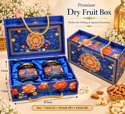 Premium Decorative Dry Fruit Gift Box with 2 Jars | Luxury Wedding & Festive Gift Hamper Box