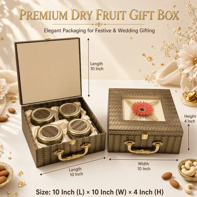Premium Decorative Dry Fruit Gift Box with 4 Jars | Luxury Wedding & Festive Gift Hamper Box