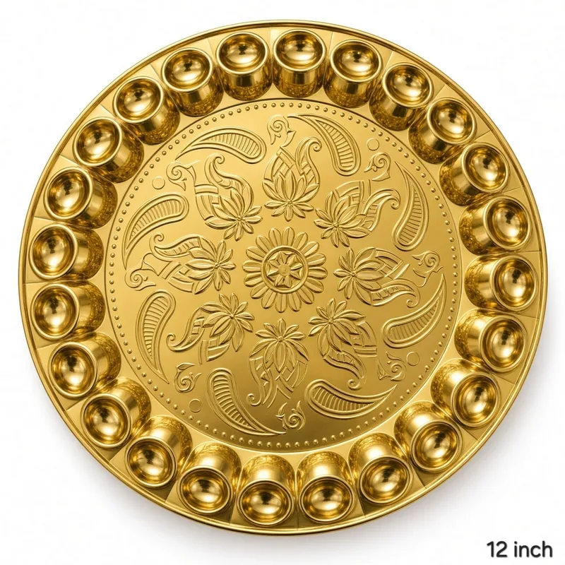Golden Designer Dry Fruit Packing Plate Pooja Plate – 12 Inch
Product