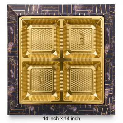 4 Partition Dry Fruit Packing Tray with Designer Border – 14 × 14 Inch thumbnail 2