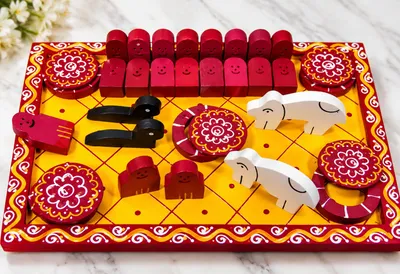 Bachbaras Pata Wooden Pooja Set | Traditional Bachh Baras Puja Board with Decorative Wooden Figures | 9.5 × 6.5 Inch thumbnail 2