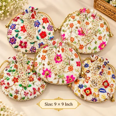 Traditional Designer Potli Bag for Wedding Bridal Wear Festive Gifting and Return Gifts potlis and Potlis for packing pack of 1 multi colour thumbnail 1