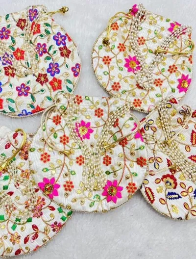 Traditional Designer Potli Bag for Wedding Bridal Wear Festive Gifting and Return Gifts potlis and Potlis for packing pack of 1 multi colour thumbnail 2