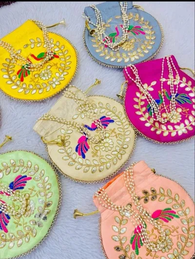 Traditional Designer Potli Bag for Wedding Bridal Wear Festive Gifting and Return Gifts potlis and Potlis for packing pack of 1 thumbnail 3